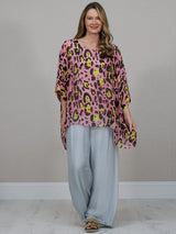 Plus Size Leopard Batwing Silk Top