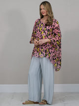 Plus Size Leopard Batwing Silk Top