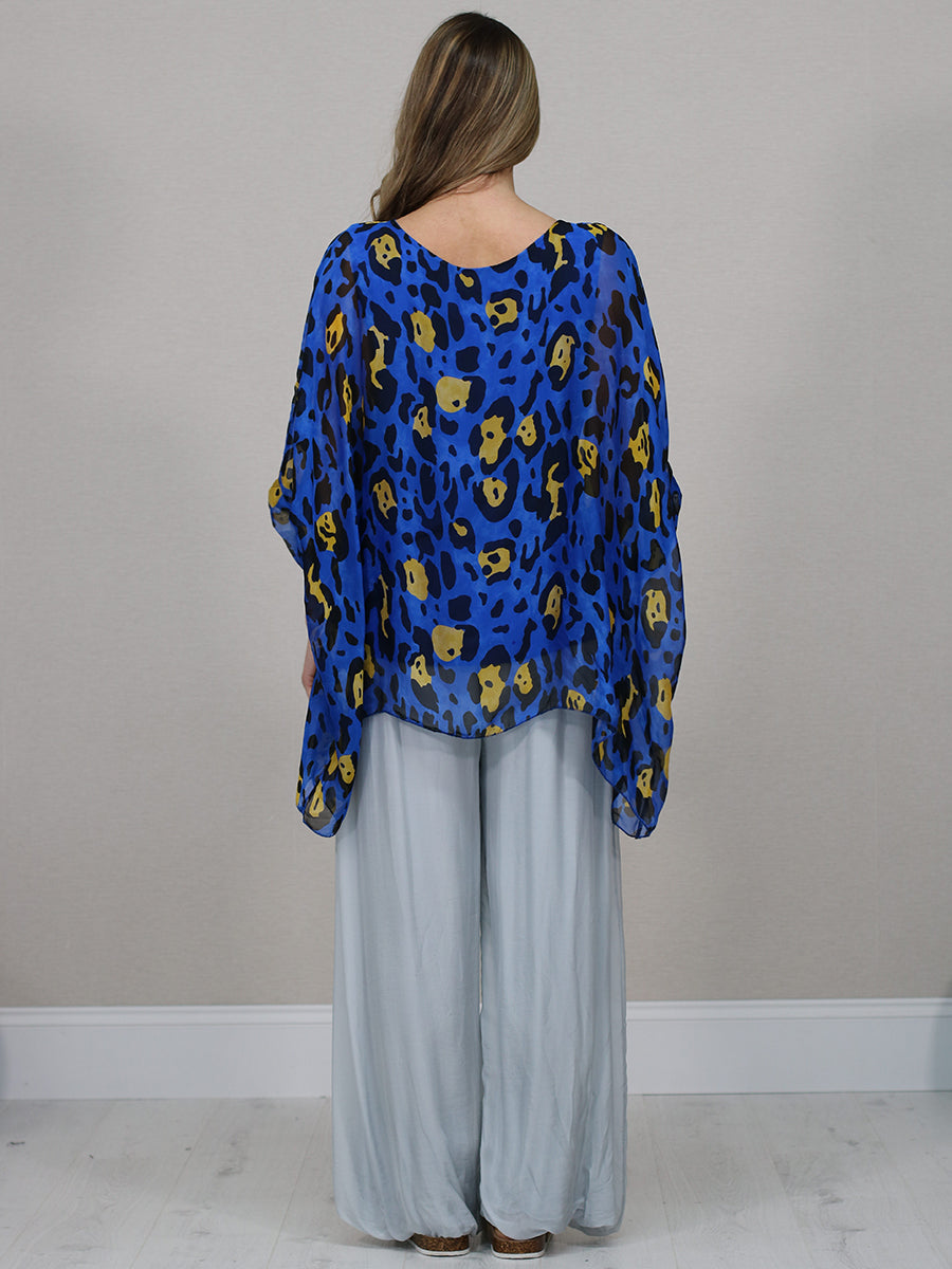Plus Size Leopard Batwing Silk Top