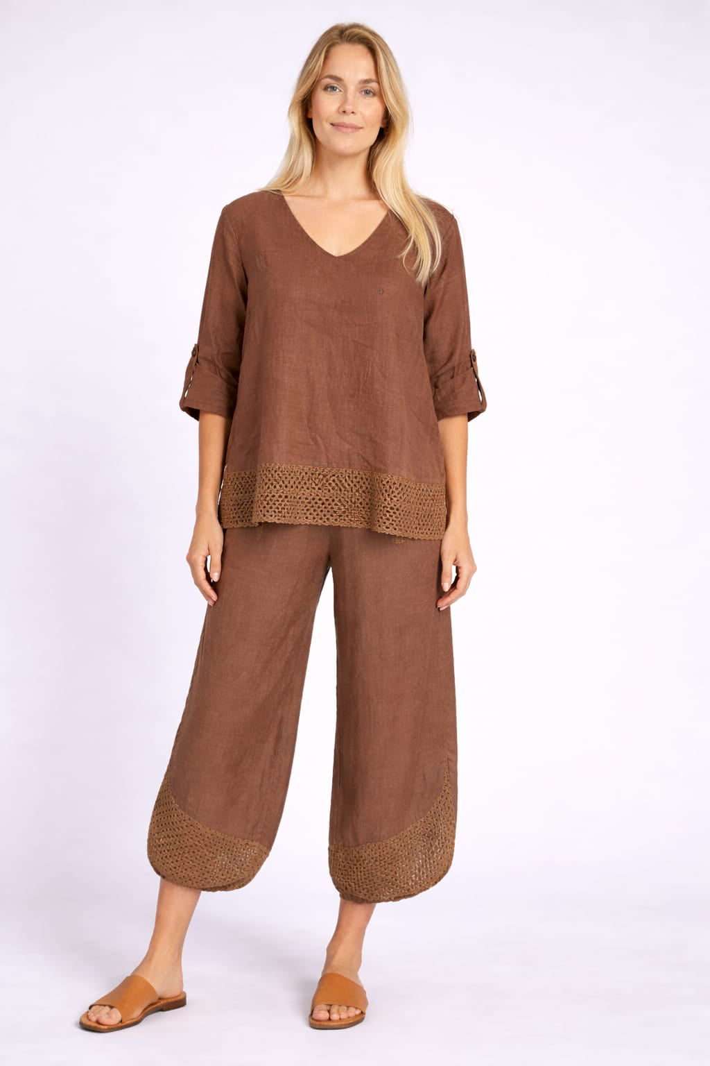 Crochet Linen Blouse Chocolate