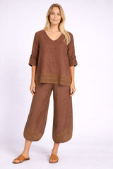 Crochet Linen Blouse Chocolate