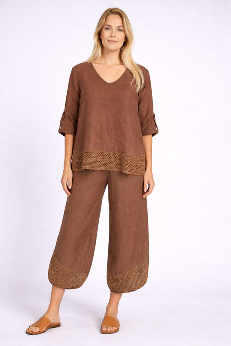 Crochet Linen Blouse Chocolate