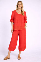 Crochet Linen Blouse Coral