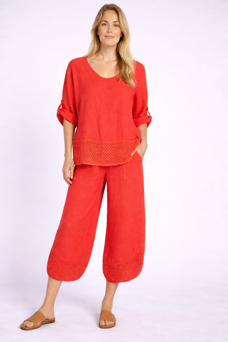 Crochet Linen Blouse Coral