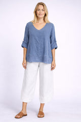 Crochet Linen Blouse Denim
