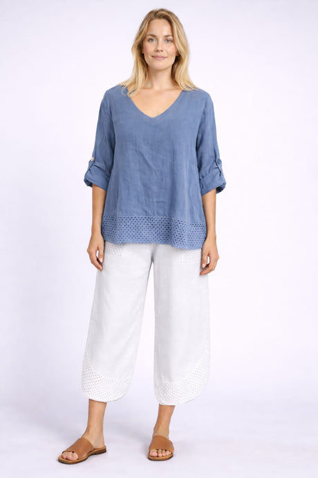 Crochet Linen Blouse Denim
