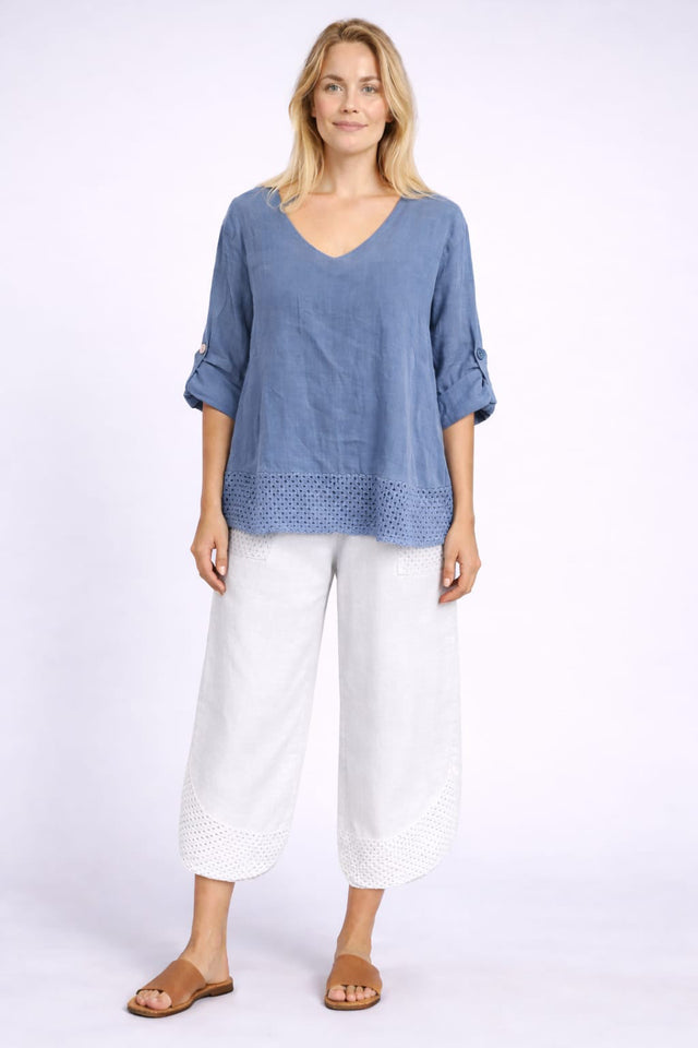 Crochet Linen Blouse Denim