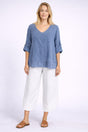 Crochet Linen Blouse Denim