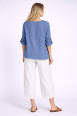 Solid Linen Crochet Panel Boxy Top