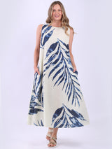 Ladies Leaf Print Linen Flowy Tank Dress