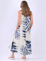 Ladies Leaf Print Linen Flowy Tank Dress