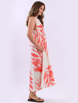 Ladies Leaf Print Linen Flowy Tank Dress