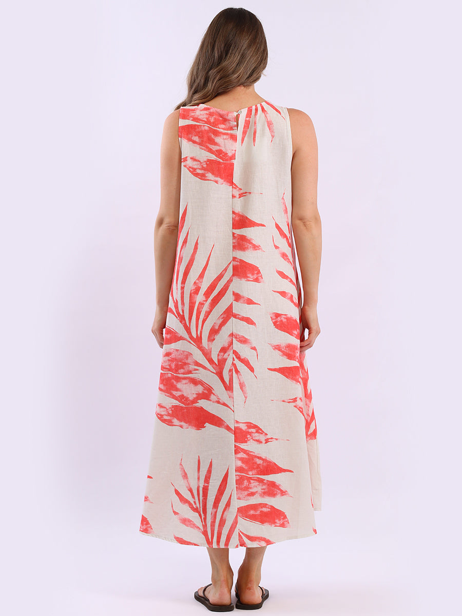 Ladies Leaf Print Linen Flowy Tank Dress