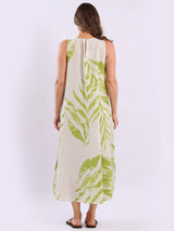 Ladies Leaf Print Linen Flowy Tank Dress