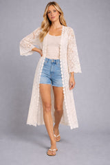 Woven Pattern Crochet Open Front Cardigan