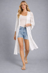 Woven Pattern Crochet Open Front Cardigan
