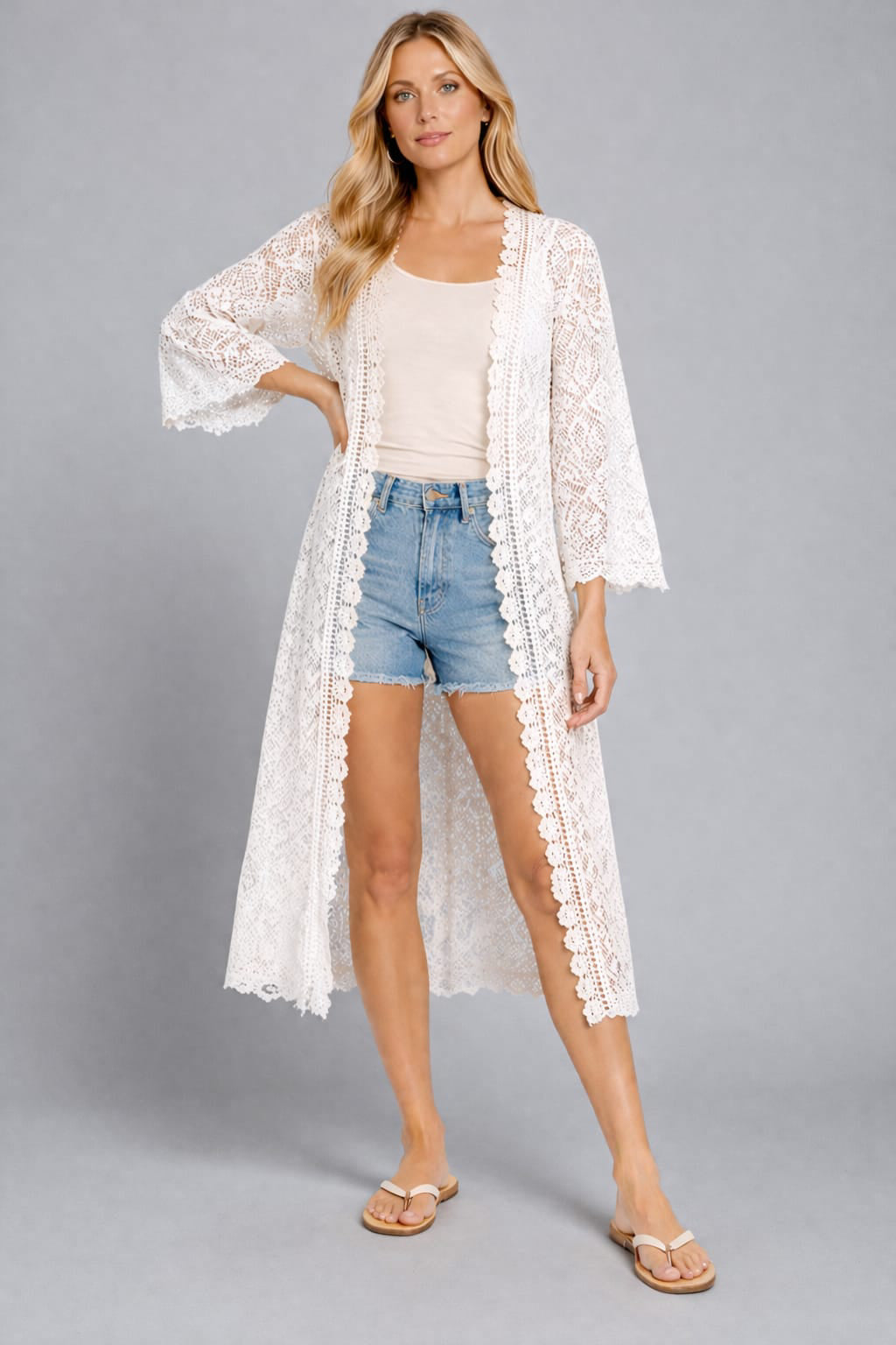 Woven Pattern Crochet Open Front Cardigan