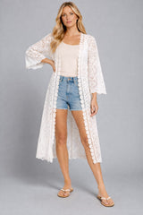 Woven Pattern Crochet Open Front Cardigan