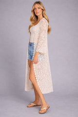 Woven Pattern Crochet Open Front Cardigan