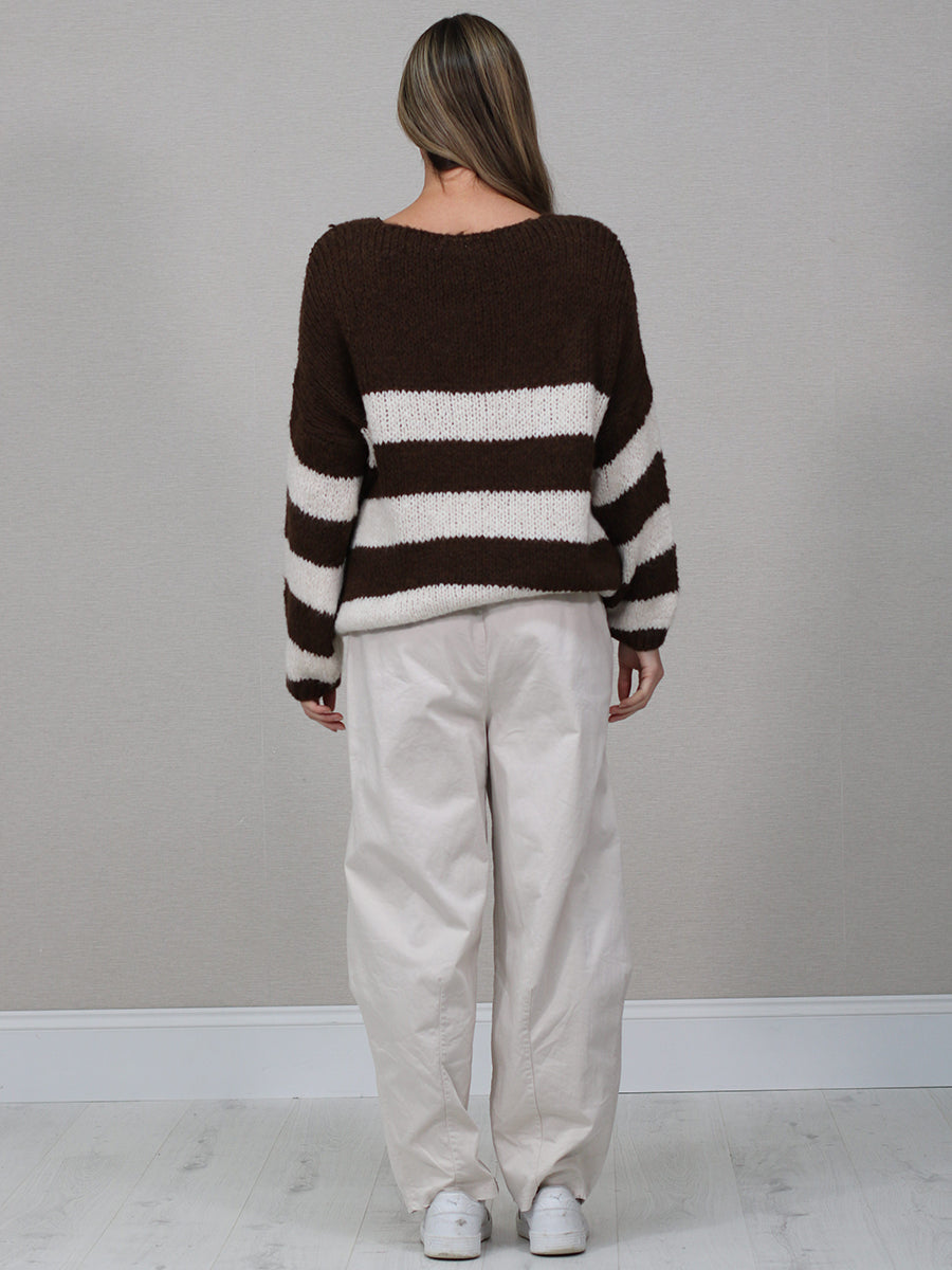 Batwing Stripy Knitted Wool Crop Jumper
