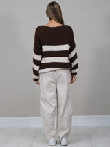 Batwing Stripy Knitted Wool Crop Jumper