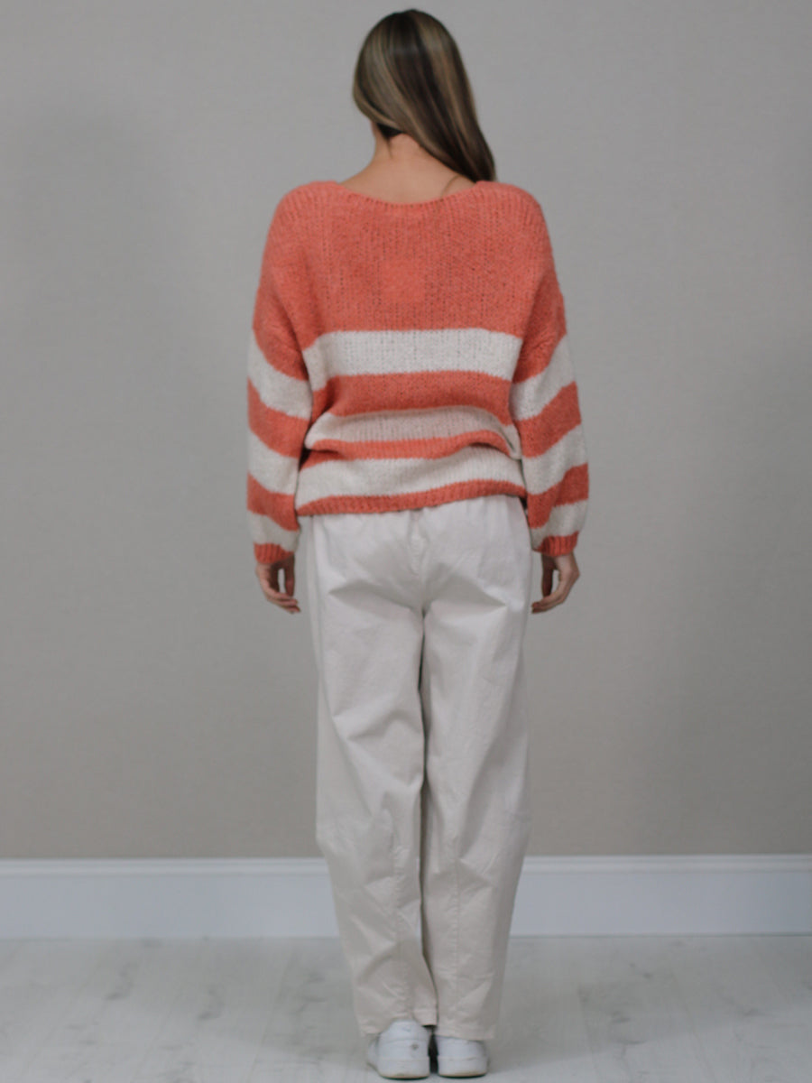 Batwing Stripy Knitted Wool Crop Jumper