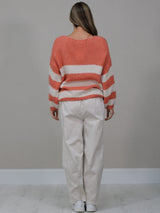Batwing Stripy Knitted Wool Crop Jumper