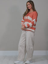 Batwing Stripy Knitted Wool Crop Jumper