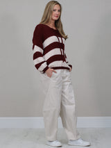 Batwing Stripy Knitted Wool Crop Jumper