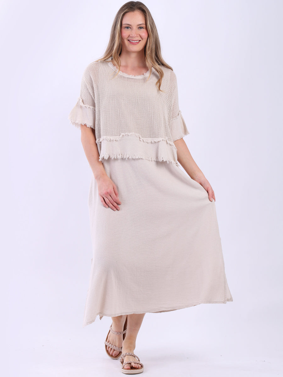 2 Layered Hopsack Mesh Net Cotton Dress