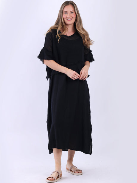 2 Layered Hopsack Mesh Net Cotton Dress