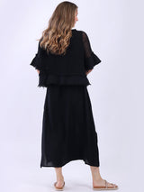 2 Layered Hopsack Mesh Net Cotton Dress