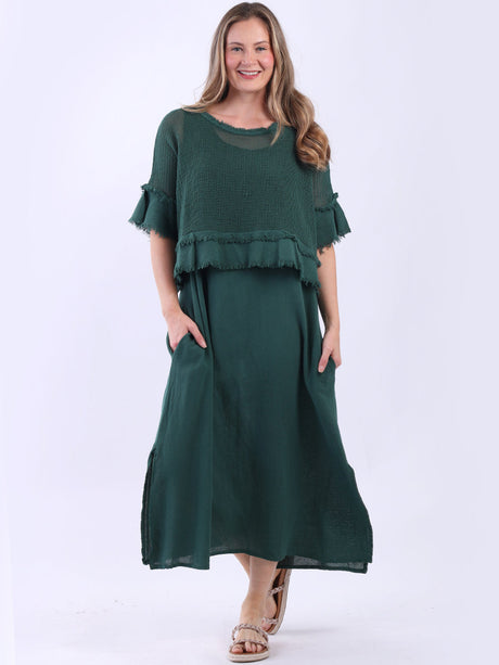 2 Layered Hopsack Mesh Net Cotton Dress