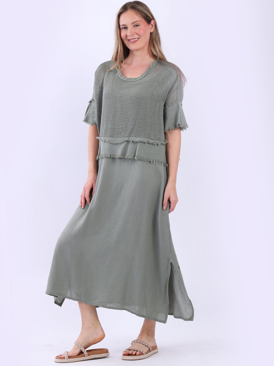 2 Layered Hopsack Mesh Net Cotton Dress