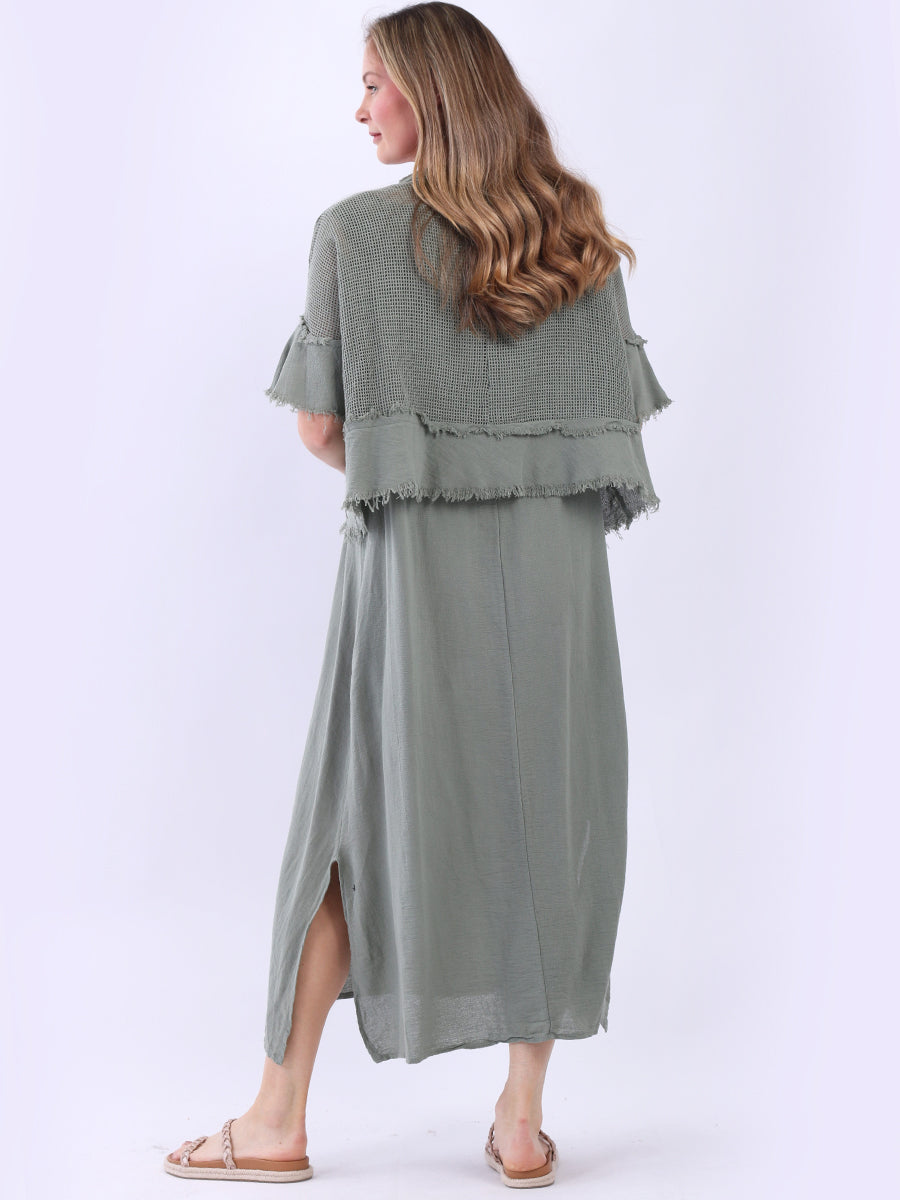 2 Layered Hopsack Mesh Net Cotton Dress