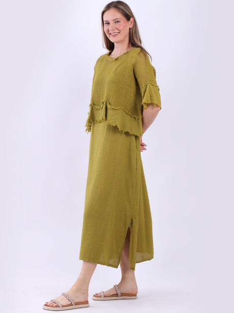 2 Layered Hopsack Mesh Net Cotton Dress