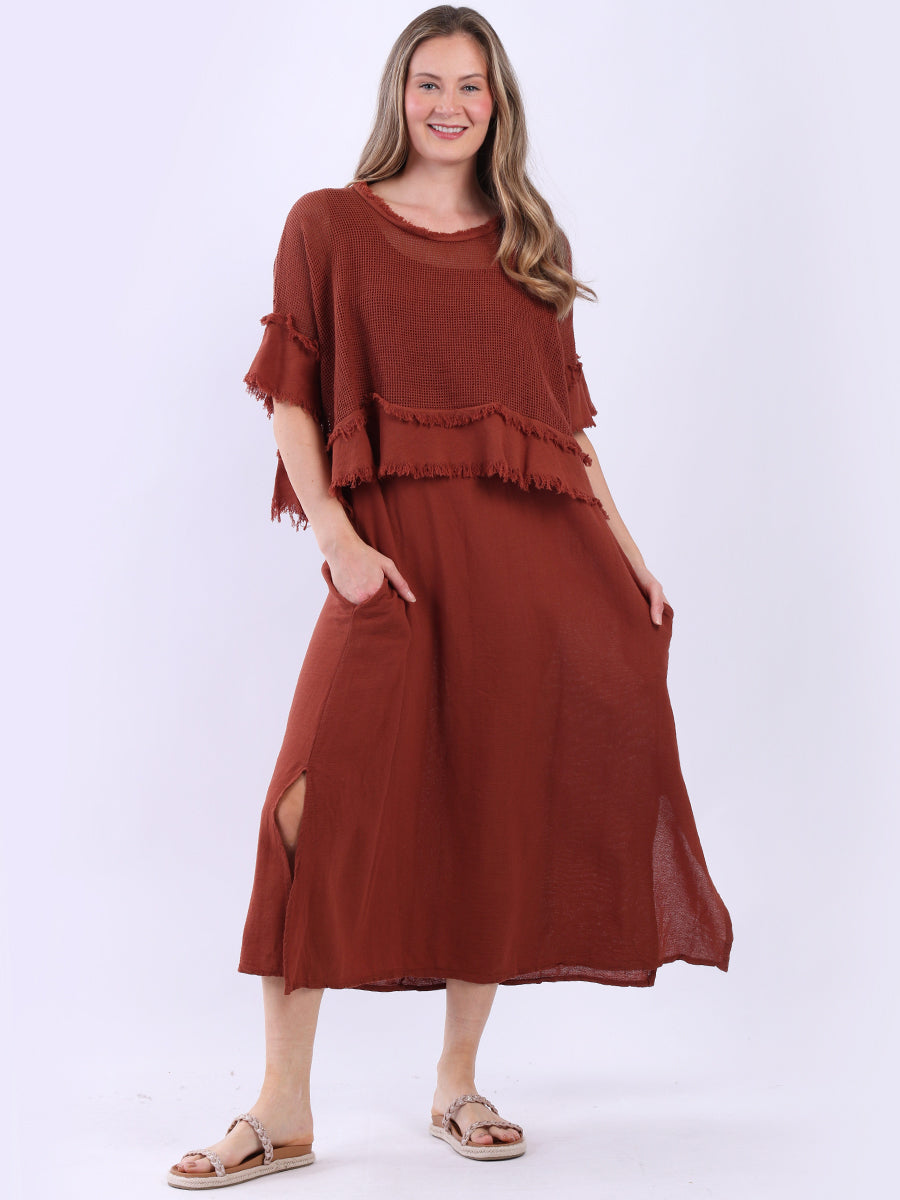 2 Layered Hopsack Mesh Net Cotton Dress