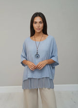 Plain Linen Tunic Top Denim