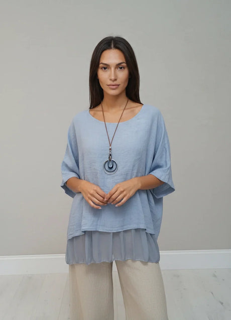 Plain Linen Tunic Top Denim
