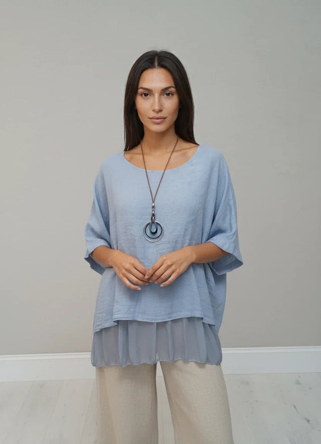 Plain Linen Tunic Top Denim
