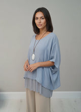 Plain Linen Tunic Top Denim