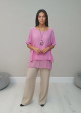 Plain Linen Tunic Top Fuchsia