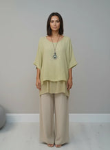 Plain Linen Tunic Top Lime Green