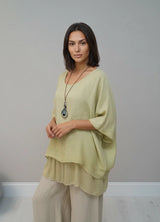 Solid Linen Batwing 2 Layered Tunic Top