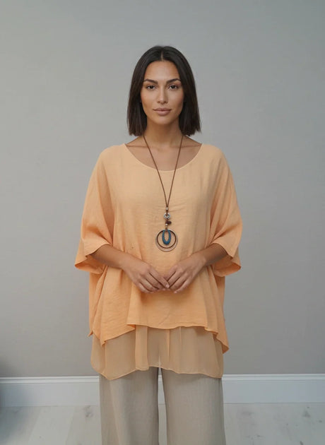 Plain Linen Tunic Top Peach