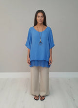 Plain Linen Tunic Top Royal Blue