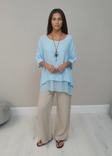 Plain Linen Tunic Top Turquoise