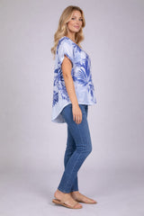 Palm Print Hi-Lo Baggy Linen T-Shirt