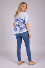 Palm Print Hi-Lo Baggy Linen T-Shirt