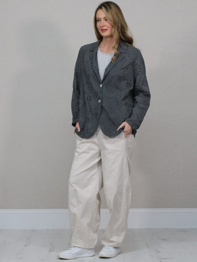 Broderie Eyelet Cotton Jacket Charcoal